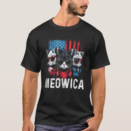 Funny Meowica Patriotic Cat 4th of July American F T-Shirt (Vorderseite)