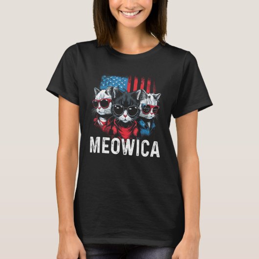 Funny Meowica Patriotic Cat 4th of July American F T-Shirt (Vorderseite)