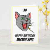 Funny Meowing Cat White 30th Son Birthday Karte (Gelbe Blume)