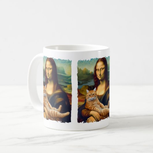 Funny Meowna Lisa Portrait Cat Lovers & Pet Eigent Kaffeetasse (Vorderseite Links)