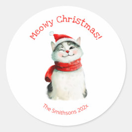 Funny Meowy Cat Niedlicher Weihnachtsaufkleber Runder Aufkleber
