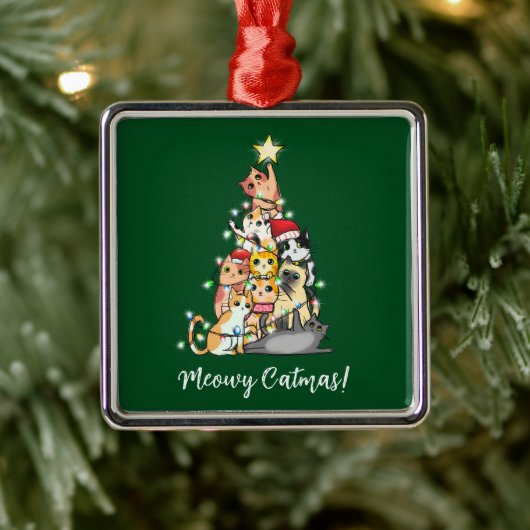 Funny Meowy Catmas Katzen Weihnachtsbaum Ornament Aus Metall (Baum)
