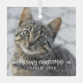 Funny MEOWY CHRISTMAS Cat Foto Ornament Aus Glas (Vorderseite)