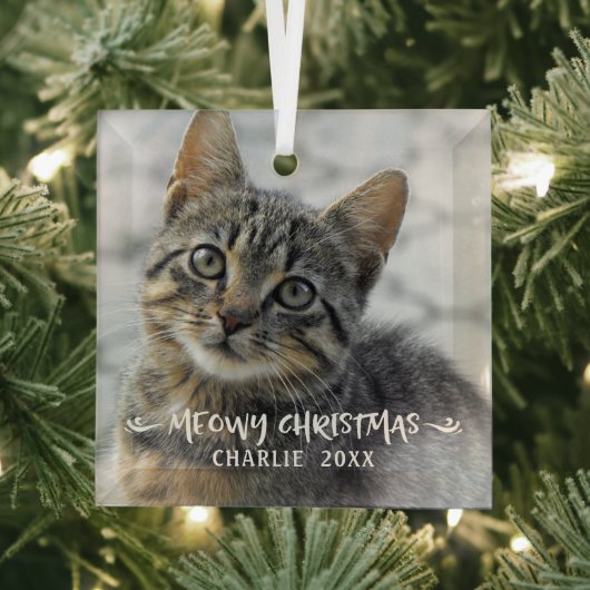 Funny MEOWY CHRISTMAS Cat Foto Ornament Aus Glas (Insitu)