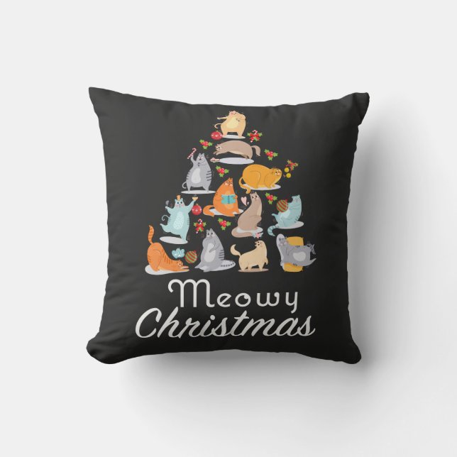Funny Meowy Christmas Cat Lovers Kissen (Vorderseite)