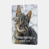 Funny MEOWY CHRISTMAS Cat Name 2 Foto Ornament Aus Metall (Vorderseite links)