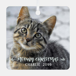Funny MEOWY CHRISTMAS Cat Name 2 Foto Ornament Aus Metall