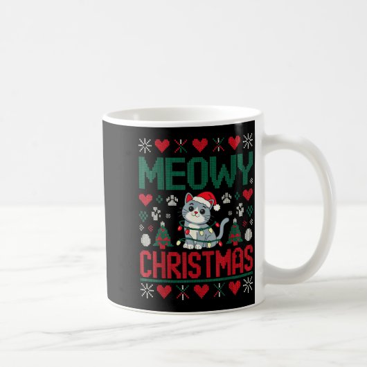 Funny Meowy Christmas Ugly Xmas Cute Lights Cat Sa Kaffeetasse (Rechts)