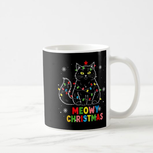 Funny Meowy Christmas Xmas Lights Black Cat Pajama Kaffeetasse (Rechts)