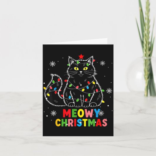 Funny Meowy Christmas Xmas Lights Black Cat Pajama Karte (Vorderseite)