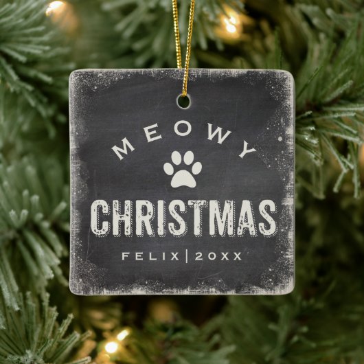 Funny Meowy Frohe Weihnachts Cat Foto Name Custom Keramikornament (Baum)