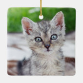 Funny Meowy Frohe Weihnachts Cat Foto Name Custom Keramikornament (Rückseite)