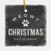 Funny Meowy Frohe Weihnachts Cat Foto Name Custom Keramikornament (Vorderseite)