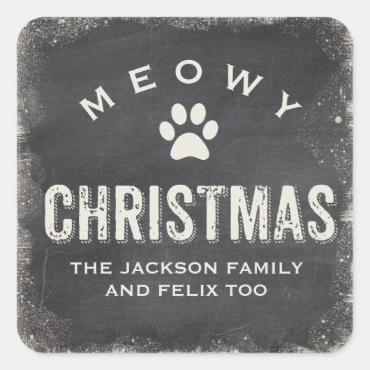Funny Meowy Merry Christmas Cat Paw Custom Quadratischer Aufkleber (Vorderseite)