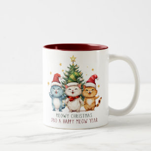 Funny Meowy Weihnachten glückliche Neujahrskatzen Zweifarbige Tasse