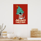 Funny Meowy Weihnachten Grumpy Tuxedo Cat Xmas Tre Poster (Küche)