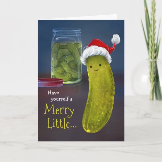 Funny MerChristmas Little Santa Pickle Feiertagskarte (Vorderseite)