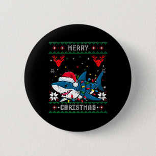 Funny Merguly Ugly Christmas Shark Weihnachtsmannm Button