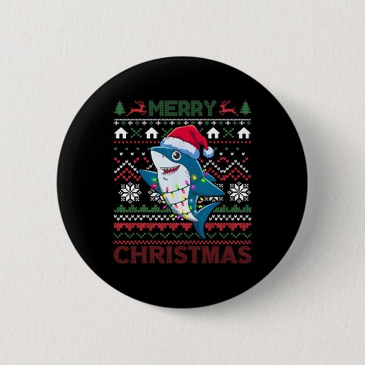 Funny Merguly Ugly Christmas Shark Weihnachtsmannm Button (Vorderseite)