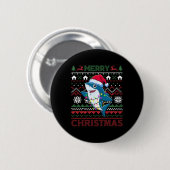 Funny Merguly Ugly Christmas Shark Weihnachtsmannm Button (Vorne & Hinten)