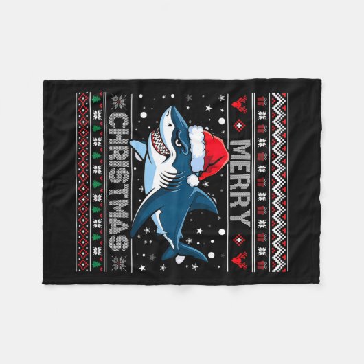 Funny Merguly Ugly Christmas Shark Weihnachtsmannm Fleecedecke (Vorderseite (Horizontal))