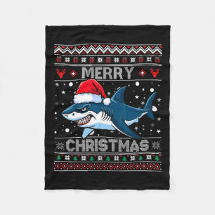 Funny Merguly Ugly Christmas Shark Weihnachtsmannm Fleecedecke