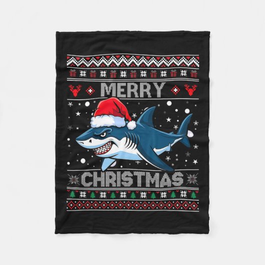 Funny Merguly Ugly Christmas Shark Weihnachtsmannm Fleecedecke (Vorderseite)