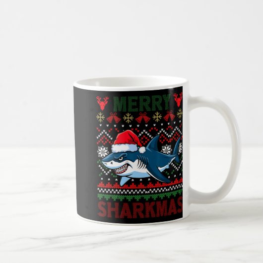 Funny Merguly Ugly Christmas Shark Weihnachtsmannm Kaffeetasse (Rechts)
