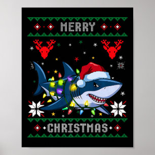 Funny Merguly Ugly Christmas Shark Weihnachtsmannm Poster