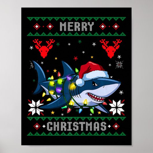 Funny Merguly Ugly Christmas Shark Weihnachtsmannm Poster (Vorne)
