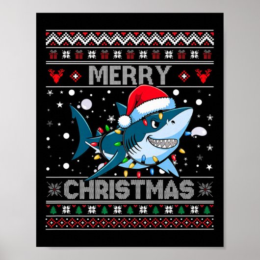 Funny Merguly Ugly Christmas Shark Weihnachtsmannm Poster (Vorne)