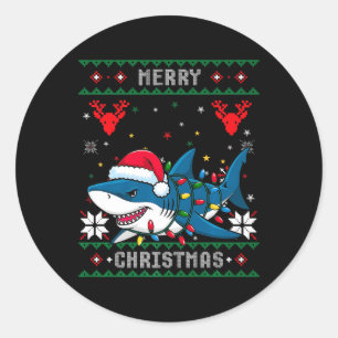 Funny Merguly Ugly Christmas Shark Weihnachtsmannm Runder Aufkleber