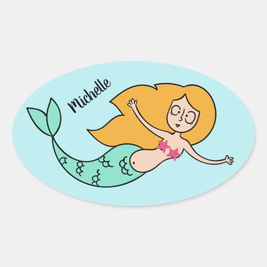 Funny Mermaid individuelle Name Aufkleber (Vorderseite)