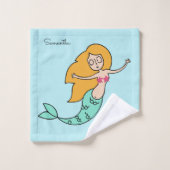 Funny Mermaid individuelle Name & Farb-Handtuch Se Badhandtuch Set (Waschlappen)