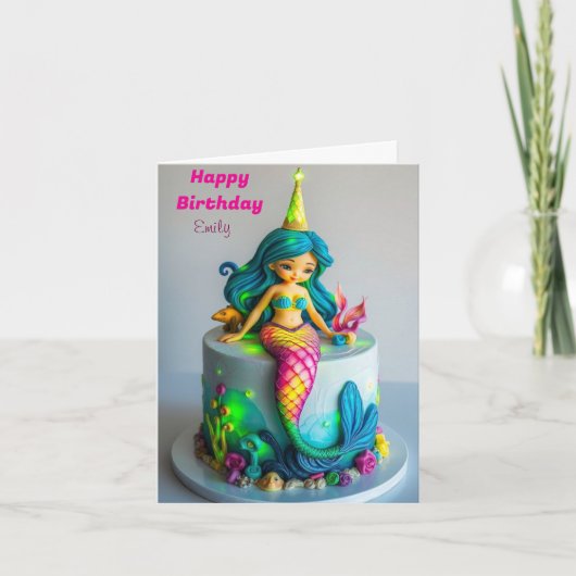 FUNNY MERMAID THEMED KINDERGEBURTSTAG CAKE KARTE (Vorderseite)