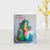 FUNNY MERMAID THEMED KINDERGEBURTSTAG CAKE KARTE (Gelbe Blume)