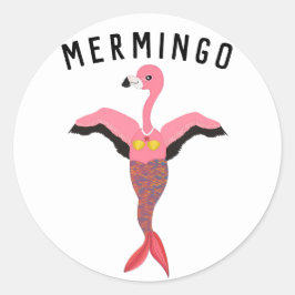 Funny Mermingo Grafik: Flamingo-Mermaid Hybrid Runder Aufkleber