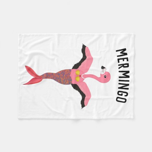 Funny Mermingo Graphic: Flamingo-Mermaid Fleecedecke (Vorderseite (Horizontal))