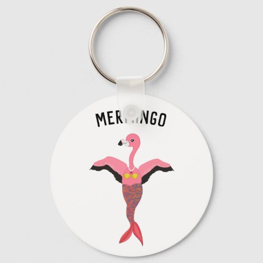 Funny Mermingo Magical Pink Flamingo Mermaid Schlüsselanhänger (Vorderseite)