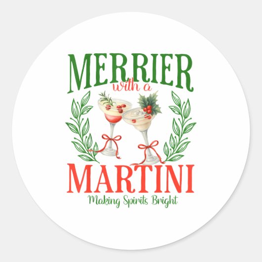 Funny Merrier With A Martini Bachelorette Merry Ch Runder Aufkleber (Vorderseite)
