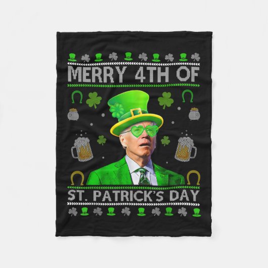 Funny Merry 4. St Patricks Day Joe Biden Hear Fleecedecke (Vorderseite)