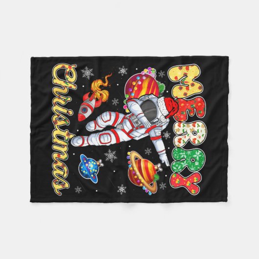 Funny Merry Christmas Astronaut Dabbing Space Snow Fleecedecke (Vorderseite (Horizontal))