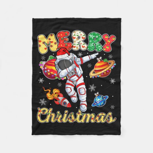 Funny Merry Christmas Astronaut Dabbing Space Snow Fleecedecke (Vorderseite)