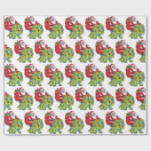 Funny Merry Christmas Dinosaur Santa Claus Geschenkpapier (Flach)