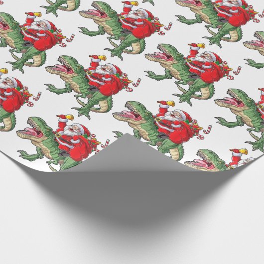 Funny Merry Christmas Dinosaur Santa Claus Geschenkpapier (Ecke)