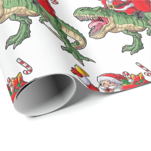 Funny Merry Christmas Dinosaur Santa Claus Geschenkpapier (Rolleneckpunkt)