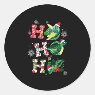 Funny Merry Christmas HO HO HO HO Turtle Santa Runder Aufkleber