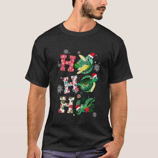 Funny Merry Christmas HO HO HO HO Turtle Santa T-Shirt (Vorderseite)
