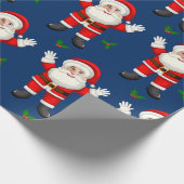 Funny Merry Christmas Leaf Custom Santa Face Blue Geschenkpapier (Ecke)