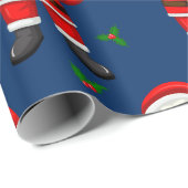Funny Merry Christmas Leaf Custom Santa Face Blue Geschenkpapier (Rolleneckpunkt)